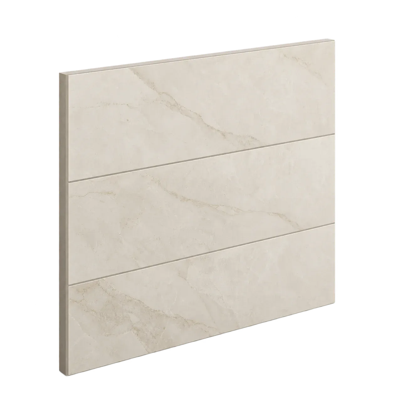 Ivory porcelain backsplash panel with soft marble-like veining